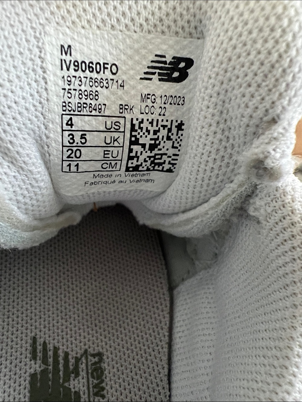 New Balance Olive and White Knit Kids Sneaker - IV9060FO - Picture 2 of 4